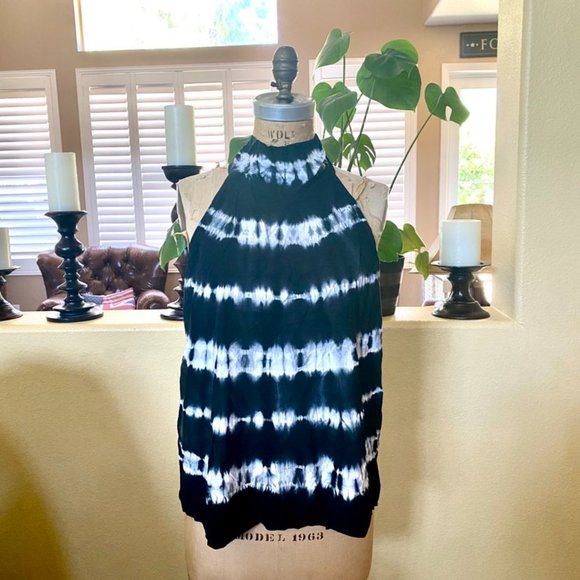 Generation Love Revolve Amy Tie Dye Neck Tie Tank Top NWT size XL Black White